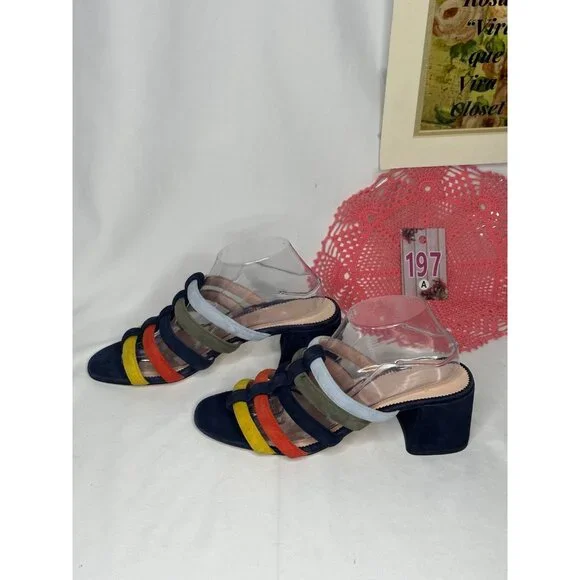 J. Crew Strappy Penny Multicolor Suede Slide Sandals Size 10 - Picture 3 of 10